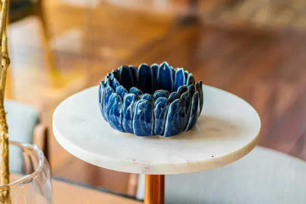 Heny Votive Blue Stoneware