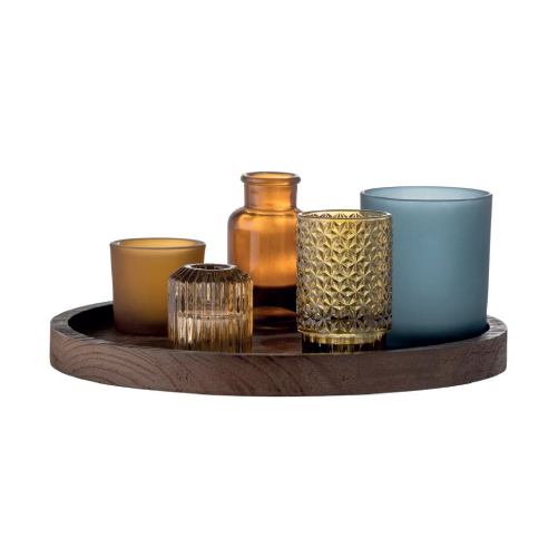 Sanga Tray w/Votive, Brown, Glass