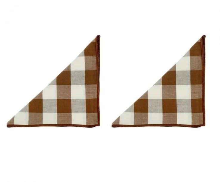 Set of 2 Brown Gingham Linen Table Napkins