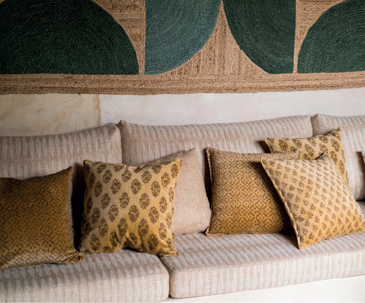 Cushion with Vintage Yellow Velvet Flowers